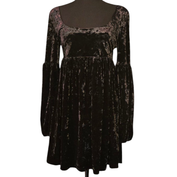 Free People Dresses & Skirts - Free People Black Vevlet Solid Oh So Easy Babydoll Dress Size Small